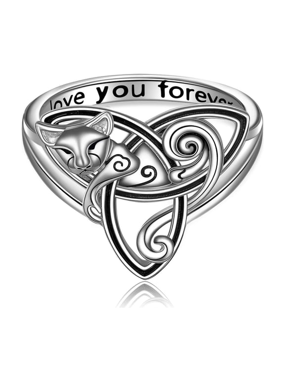 Celtic Cat Ring for Women 925 Sterling Silver Trinity Celtic Knot Animal Ring Jewelry Size 6.5