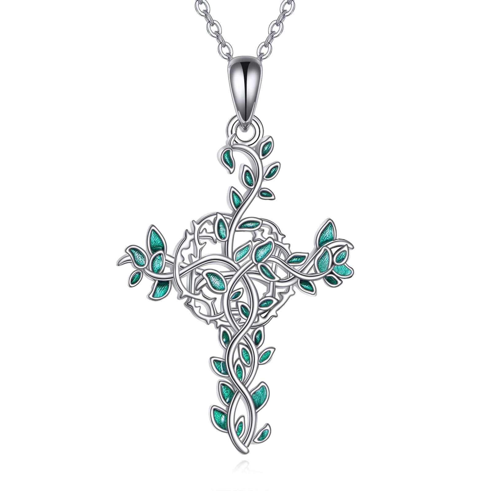 YAFEINI Celtic Cross Necklace Sterling Silver Leaf Celtic Knot Necklace ...