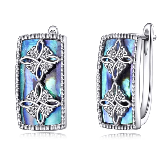 YAFEINI Celtic Hoop Earrings Abalone Shell Sterling Silver Dangle Drop Huggie Earrings Witches Knot Irish Jewelry Gifts for Women
