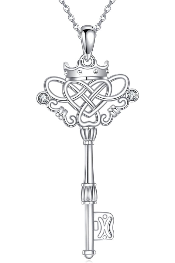 Celtic Knot Key Necklace 925 Sterling Silver Celtic Pendant for Women Good Luck Irish Jewelry Easter Gifts