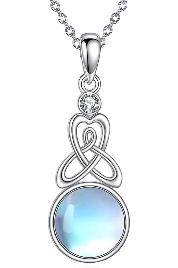 Celtic Knot Moonstone Necklace 925 Sterling Silver Celtic Motherhood Knot Pendant Necklace Moonstone Jewelry Gift for Women Mom