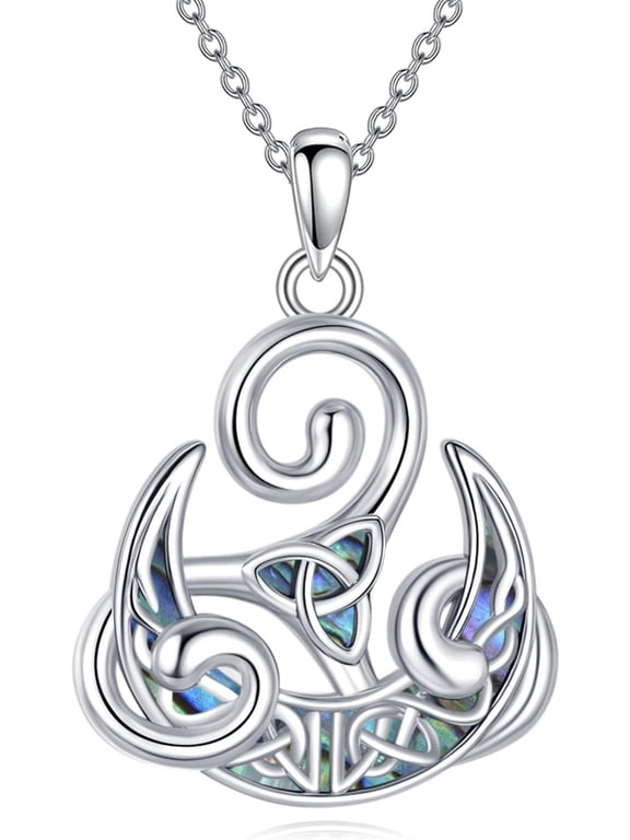 Celtic Knot Necklace 925 Sterling Silver Viking Triskelion Necklace Abalone Shell Celtic Moon Necklace Triskele Pendant Celtic Jewelry Gifts for Women