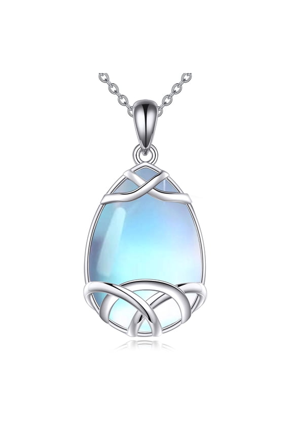 Celtic Knot Necklace Sterling Silver Large Moonstone Pendant Fashion Jewelry Gifts for Women