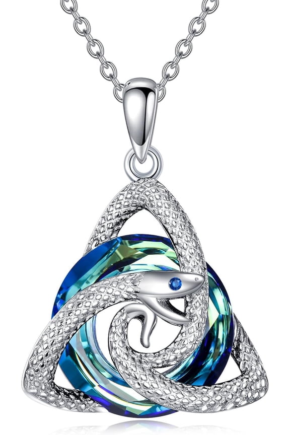 Celtic Knot Snake Necklace 925 Sterling Silver Snake Crystal Pendant Necklace Celtic Witchy Jewelry Gifts for Women Men