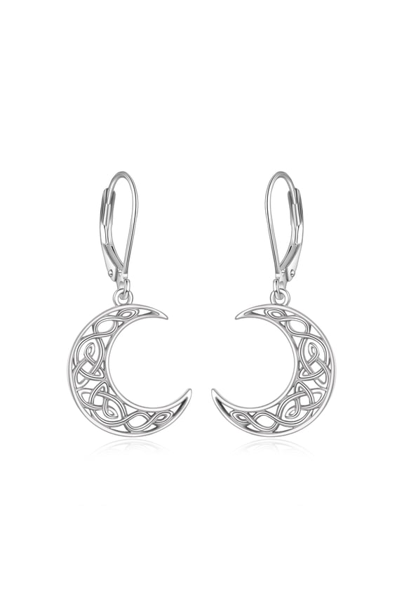 Celtic Moon Earrings for Women Crescent Moon Dangle 925 Sterling Silver Leverback Earrings Moon Jewelry