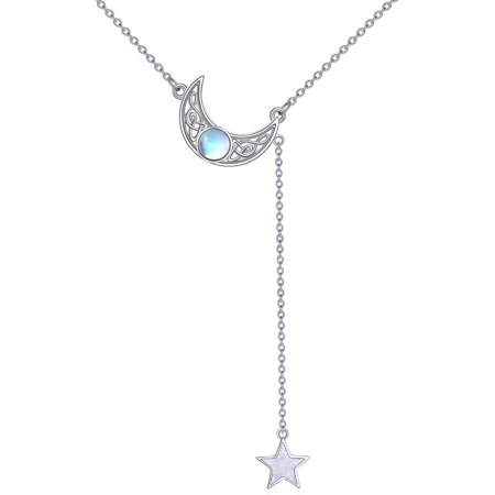 YAFEINI Celtic Moon and Star 925 Sterling Silver Y Necklace Moonstone Jewelry Gifts for Women Christmas Birthday