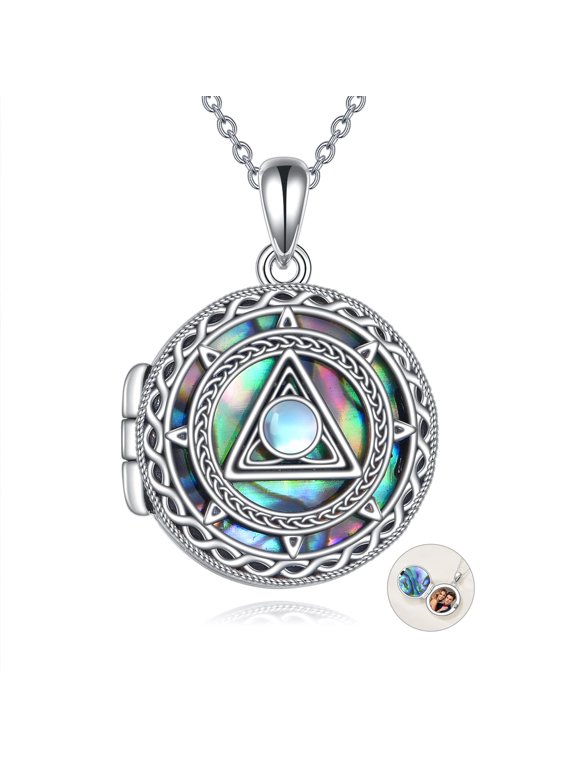 Celtic Picture Locket Necklace That Holds Pictures 925 Sterling Silver Moonstone Photo Locket Memorial Cremation Pendant Jewelry Gifts for Men Women