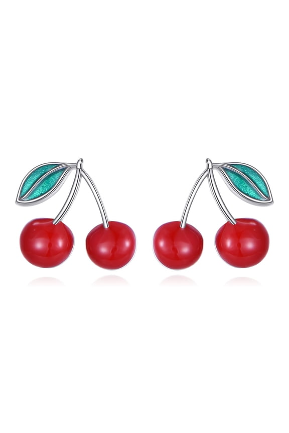 Cherry Stud Earrings for Women 925 Sterling Silver Cherry Earrings Women Christmas Jewelry Gifts Red Enamel Earrings Studs for Wife Girlfriend Birthday Christmas