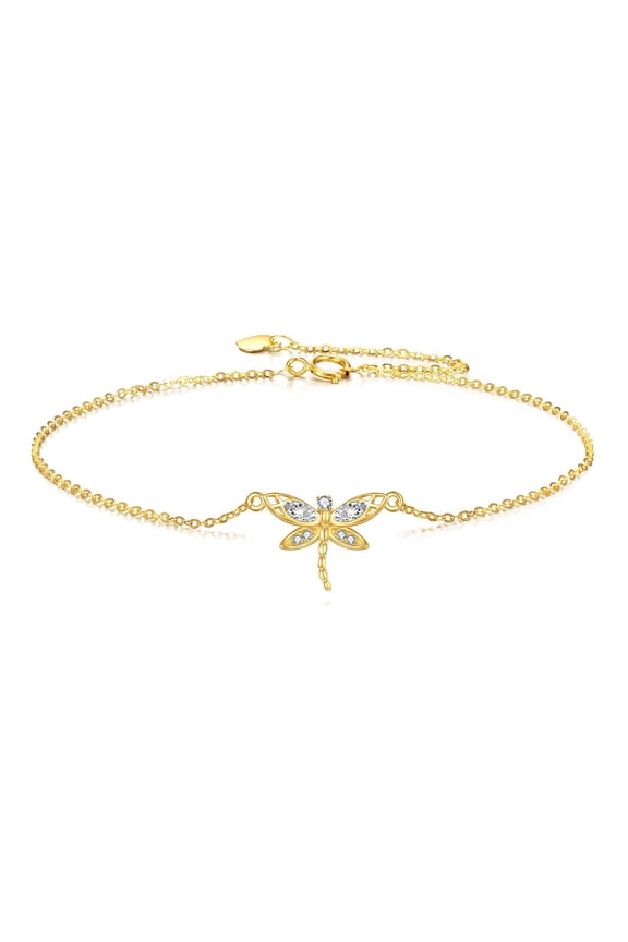 Christmas Gifts 14K Solid Gold Dragonfly Bracelet for Women with Crystal Birthday Mothers Day Jewelry for Mom Friends (Dragonfly Bracelet)