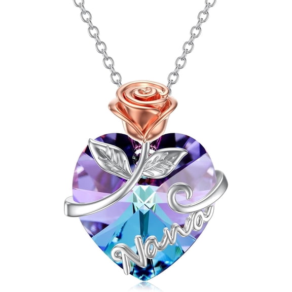 YAFEINI Nana Gifts 925 Sterling Silver Nana Rose Heart Crystal Pendant Necklace Jewelry for Women Birthday Mothers Day Gifts
