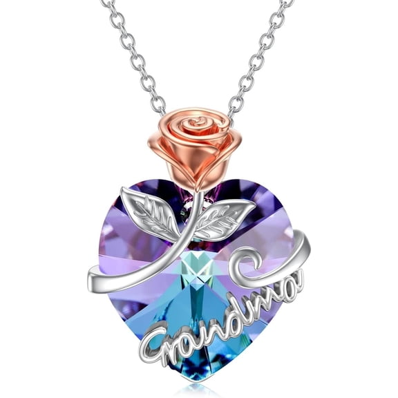 YAFEINI Purple Heart Crystal Necklace, Share Rose Get Love, Jewelry Gifts for Her (Grandma Rose1)