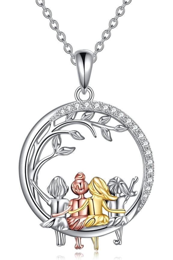 Christmas Gifts 4 Sisters Necklace Sterling Silver for Women Four Sisters Birthday Jewelry Gift from Sister