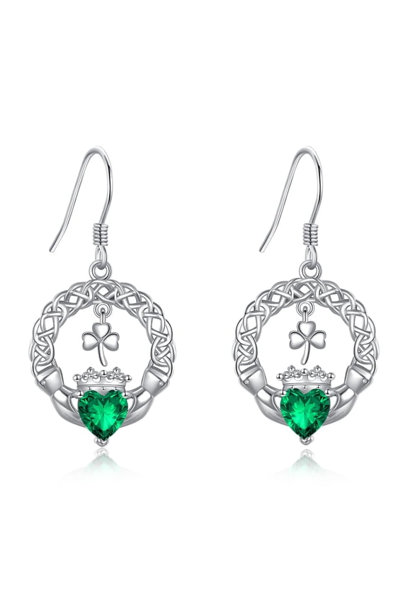 Claddagh Earrings for Women 925 Sterling Silver Celtic Knot Shamrock Dangle Drop Earrings St Patricks Day Irish Jewelry Gifs for Women