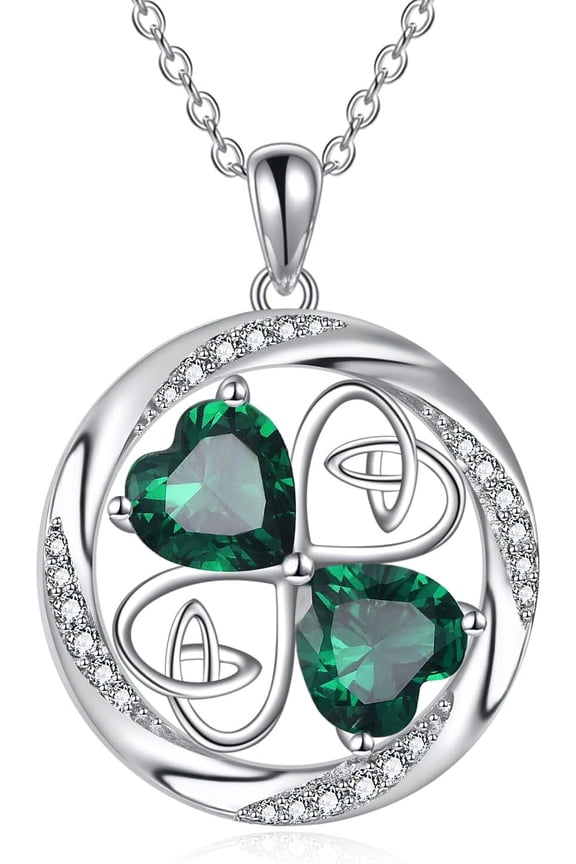 Clover Necklace for Women Sterling Silver Lucky Four Leaf Clover Heart Pendant Green Shamrock Clover Jewelry for Mom Women Birthday St. Patrick's Day