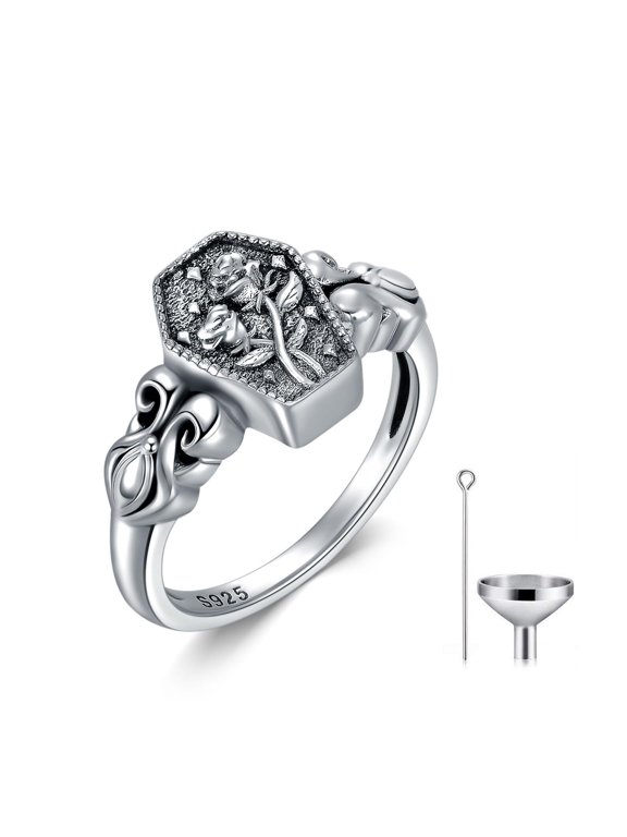 Coffin Urn Ring for Aches Sterling Silver Rose Flower Urn Rings Vintage Cremation Jewelry Gift for Women (8)