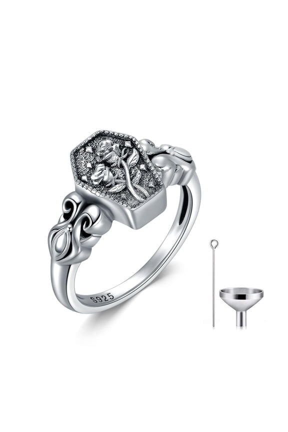 Coffin Urn Ring for Aches Sterling Silver Rose Flower Urn Rings Vintage Cremation Jewelry Gift for Women (8)