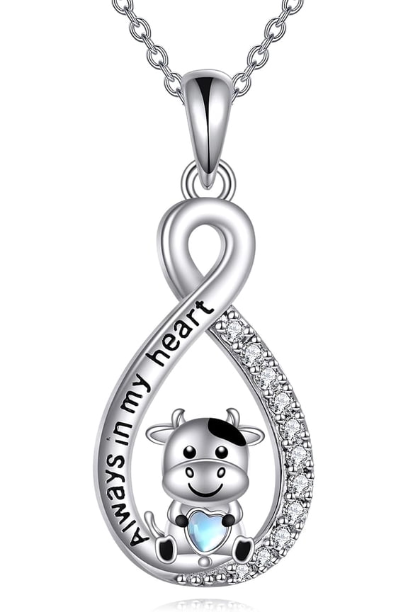 Cow Necklace for Women 925 Sterling Silver Moonstone Infinity Cow Pendant Cow Jewelry Gifts for Women Valentine's Day Christmas Gifts