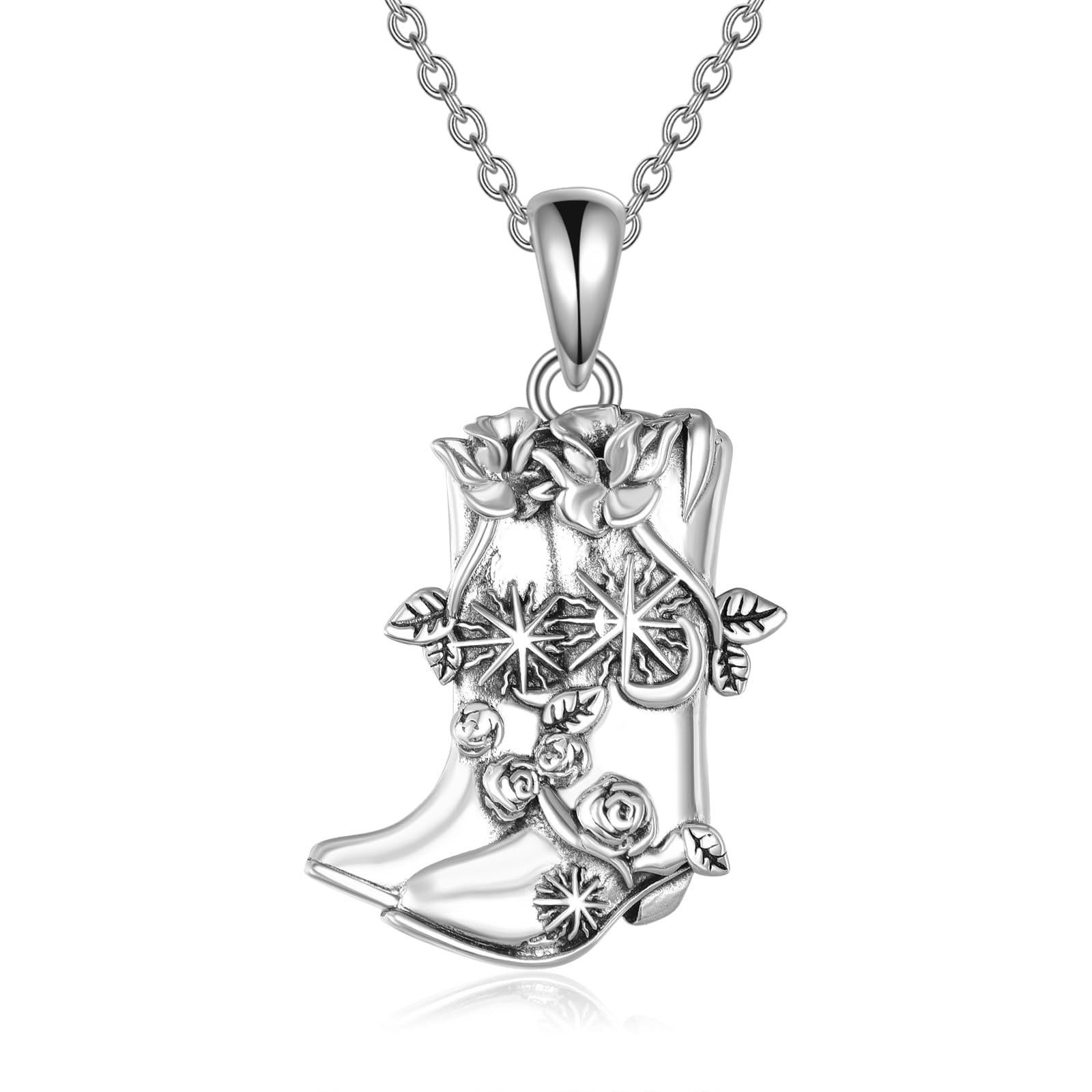 YAFEINI Cowboy Boot Necklace 925 Sterling Silver Western Cowgirl Pendant Necklaces Texas Boot Jewelry Wild West Country Equestrian Gift for Women Cowboys Horse Lover