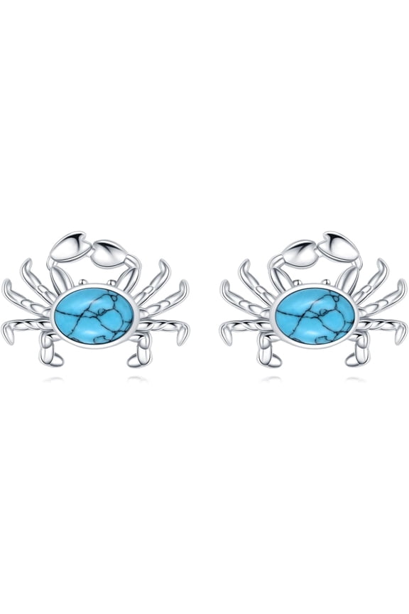 Crab Stud Earrings 925 Sterling Silver Ocean Earrings Turquoise Crab Earrings Beach Crab Earrings Crab Jewelry Gifts for Women Friend