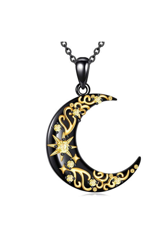 Crescent Moon Necklace Sterling Silver Emerald / Red /Purple / Black / Rainbow Topaz / Green / Aquamarine  Moss Agate Celtic Moon Teardrop Necklace Celtic Jewelry Gifts for Women Birthday
