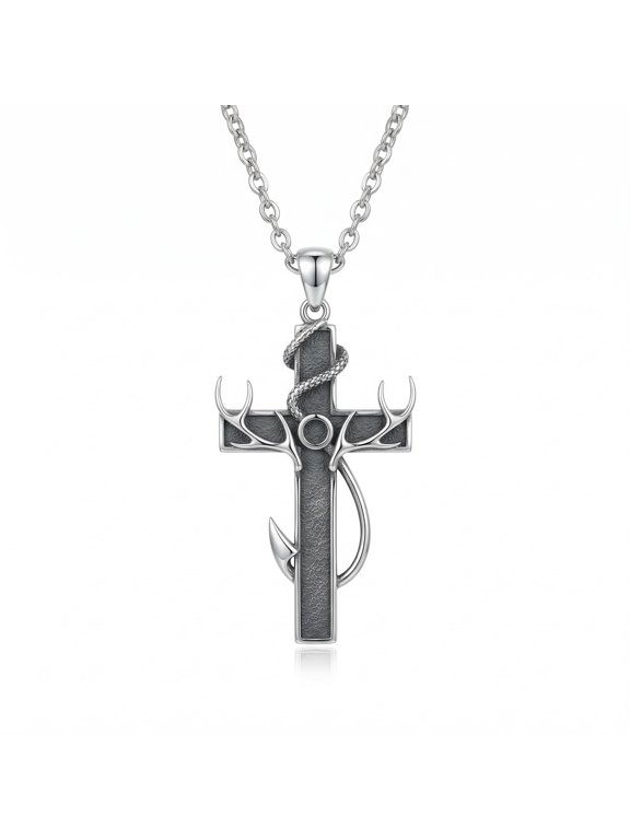 Cross Fishhook Necklace For Men 925 Sterling Silver Fish hook Cross Pendant Necklaces Jewelry For Women Men