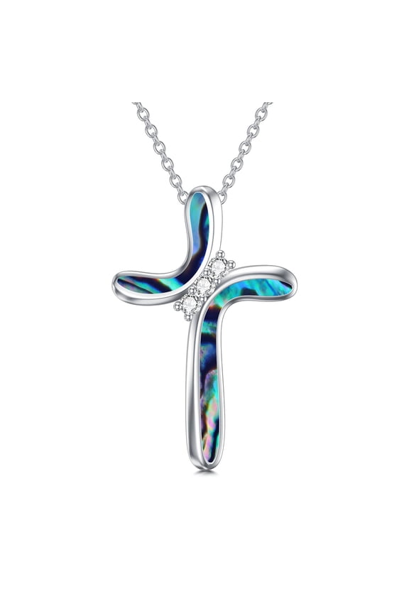 Cross Necklace 925 Sterling Silver Abalone Shell Cross Pendant Necklace Cross Jewelry for Women