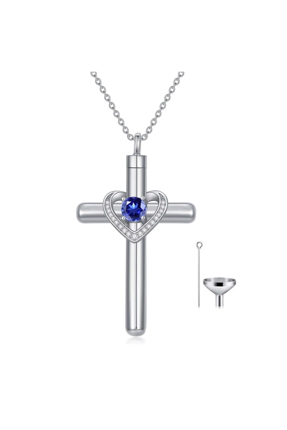 Cross Necklace for Ashes, Sterling Silver Birthstone Cross Urn Necklaces for Ashes Embellished with Crystals from Austria Keepsake Cremation Jewelry for Pet Human Ashes-9