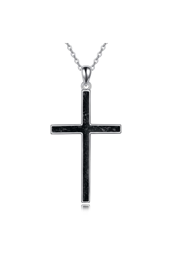 Cross Necklace Sterling Silver Black Tourmaline Cross Pendant Religious Jewelry Gifts for Women Men