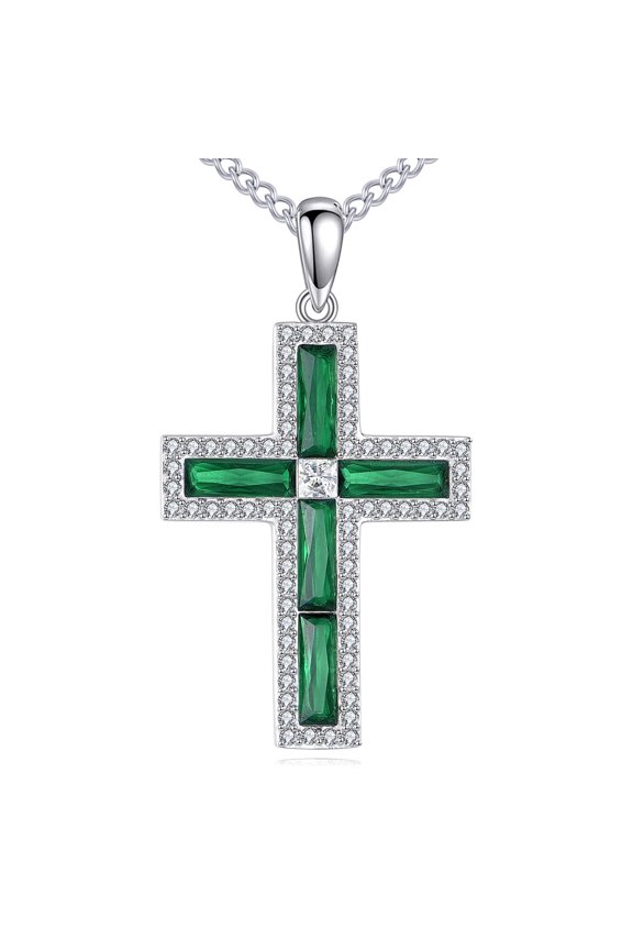 Cross Necklace Sterling Silver Green Cross Pendant Religious Jewelry Birthday Gifts for Women Men