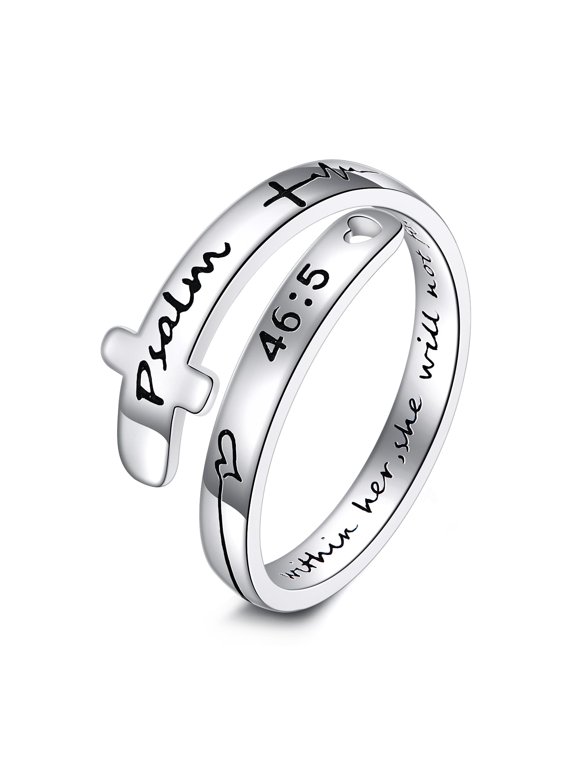 Cross Rings Sterling Silver Faith Adjustable Wrap Rings for Women Inspirational Jewelry Gifts (Faith Hope Love, 7)