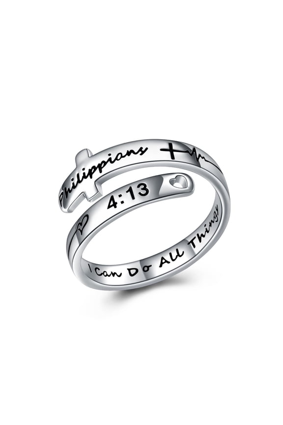 Cross Rings Sterling Silver Faith Adjustable Wrap Rings for Women Inspirational Jewelry Gifts (I can do all things, 7)
