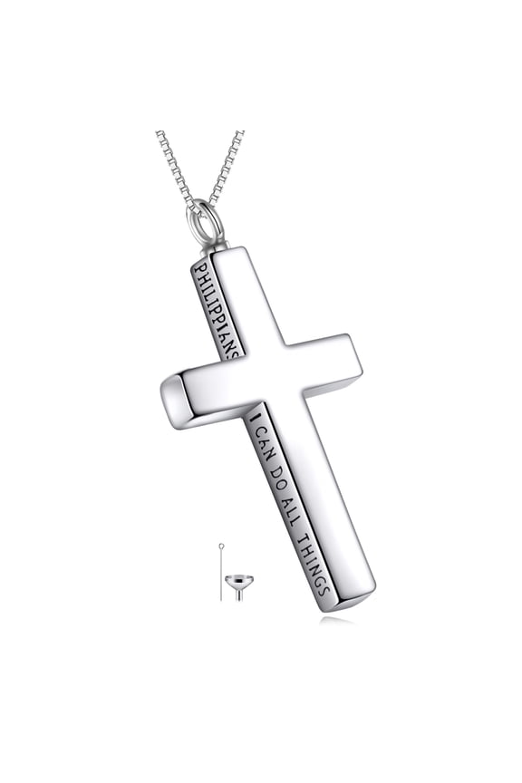 Cross Urn Necklaces for Ashes Sterling Silver Religious Cross Urn Pendant for Men I Can Do All The Things Keepsake Cremation Memorial Jewelry
