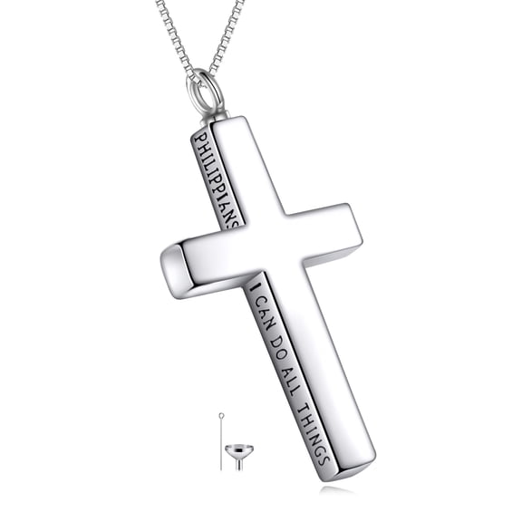 YAFEINI Cross Urn Necklaces for Ashes Sterling Silver Religious Cross Urn Pendant for Men I Can Do All The Things Keepsake Cremation Memorial Jewelry