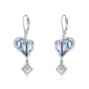 YAFEINI Crystal Love Heart Blue Long Earrings 925 Sterling Silver Asymmetrical for Women on Any Occasion
