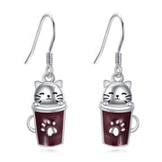 YAFEINI Cup Cat Earrings for Women 925 Sterling Silver Cat Earrings Dangle Kitten Earrings Hypoallergenic Pet Jewelry Gifts for Wife Mother Pet Lovers
