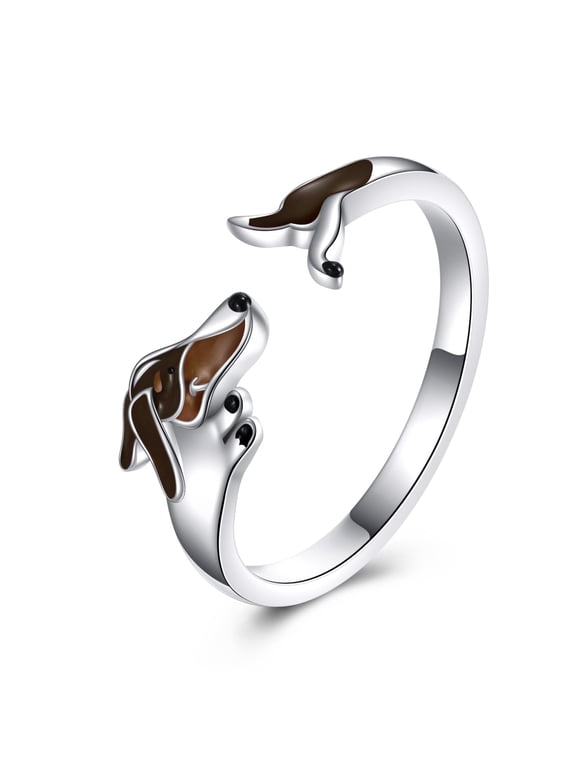 Dachshund Rings for Women 925 Sterling Silver Dachshund Open Rings Cute Adjustable Wiener Dog Rings Animal Puppy Dog Jewelry Gifts for Women Daughter