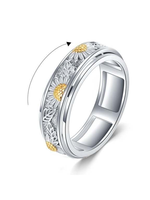 Daisy Anxiety Rings Sterling Silver Daisy Spinner Spinning Fidget Rings for Women DaisyFlower Relieve Stress Jewelry Gift