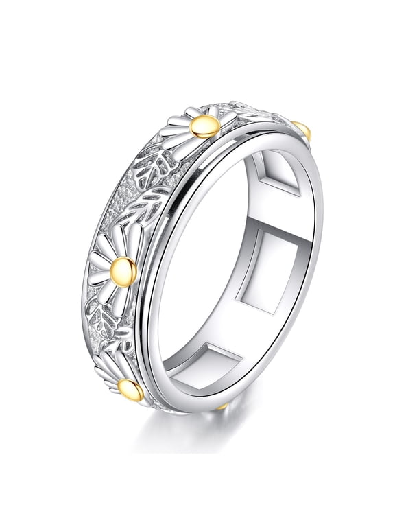 Daisy Anxiety Spinner Rings Rotatable Mood Rings 925 Sterling Silver Anxiety Stress Reliving Jewelry for Men Women Birthday Mothers Day Gifts for Women (6)