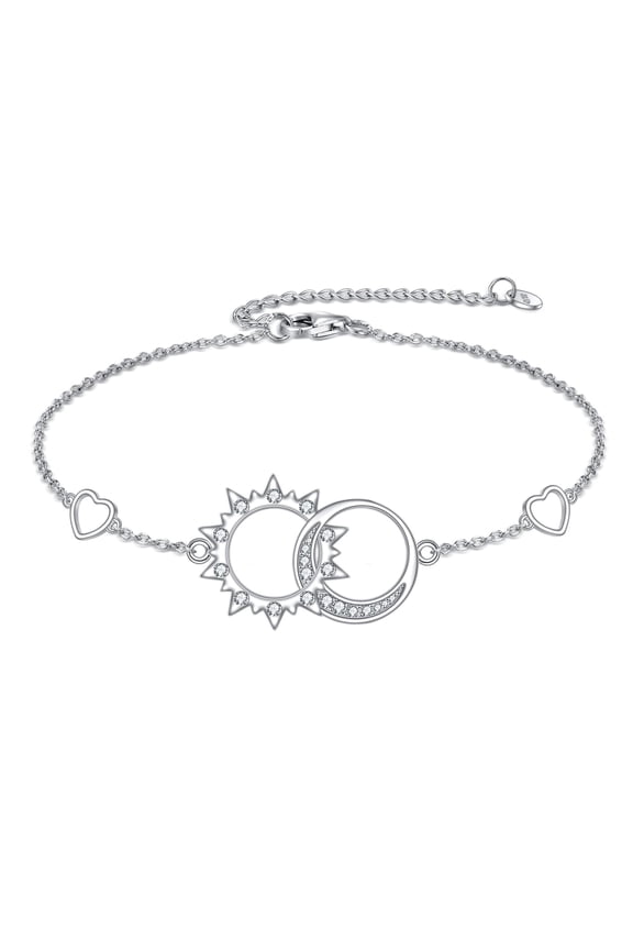 Double Circle Sun Moon Bracelet 925 Sterling Silver Two Interlocking Infinity Double Circles Sister Mother Daughter Friendship Bracelet