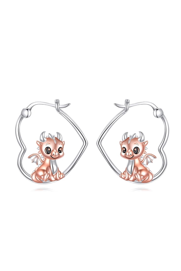 Dragon Earrings Sterling Silver Animal Heart Hoop Earrings Dangle Drop Dangling Cute Dragon Jewelry Gifts for Women