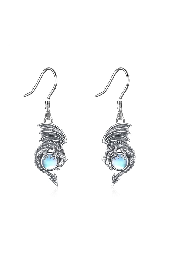 Dragon Moonstone Earrings Sterling Silver Legendary Chinese Dragon Jewelry for Women Men
