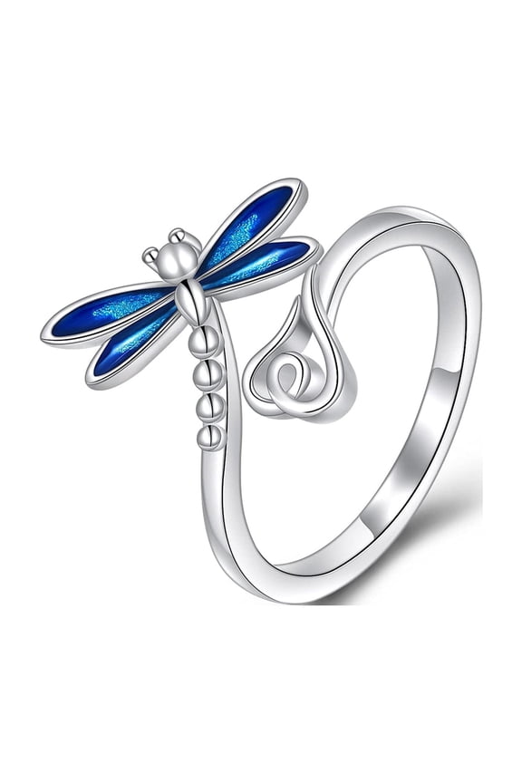Dragonfly 925 Sterling Silver Ring for Women, Exquisite Adjustable Women's Jewelry Ring Beautiful Fashionable Ring for Womens Day Gifts, Size 7