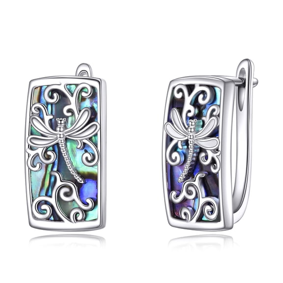 YAFEINI Dragonfly Hoop Earrings Abalone Shell Sterling Silver Dangle Drop Huggie Earrings Filigree Insect Jewelry Gifts for Women