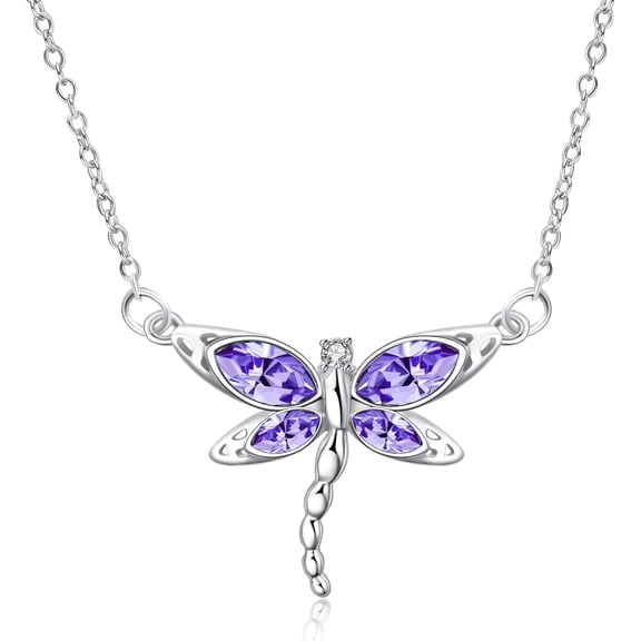YAFEINI Purple Dragonfly Gifts for Women, Amethyst Dragonfly Necklace Sterling Silver