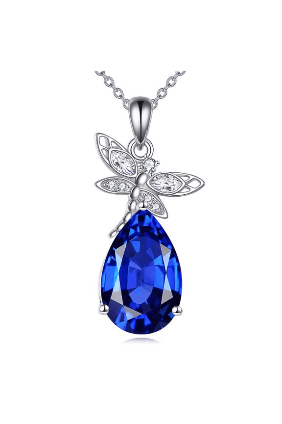 Dragonfly Necklace Sterling Silver Dragonfly Blue Crystal Pendant Dragonfly Jewelry Gift for Women