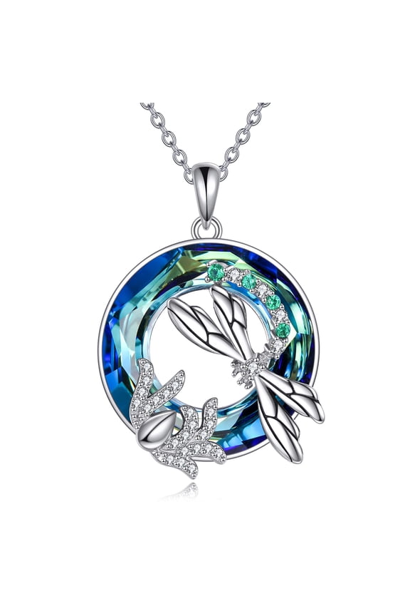 Dragonfly Necklace Sterling Silver Dragonfly Pendant Necklace with Blue Circle Crystal Dragonfly Necklace Pendant Dragonfly Jewelry Gifts for Her Women