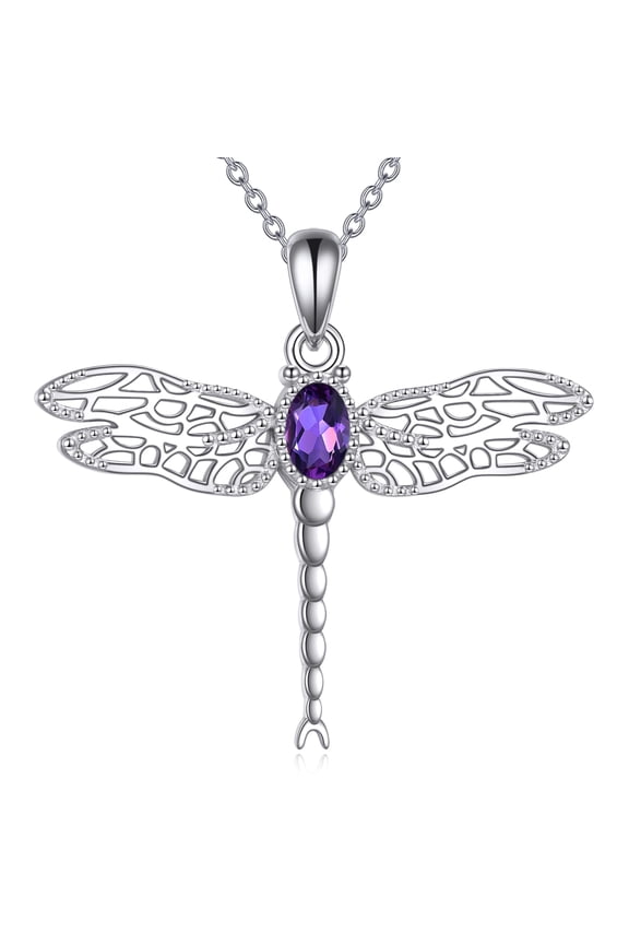 Dragonfly Necklace for Women 925 Sterling Silver Amethyst Pendant Necklace Dragonfly Jewelry Gifts for Women Family Friends