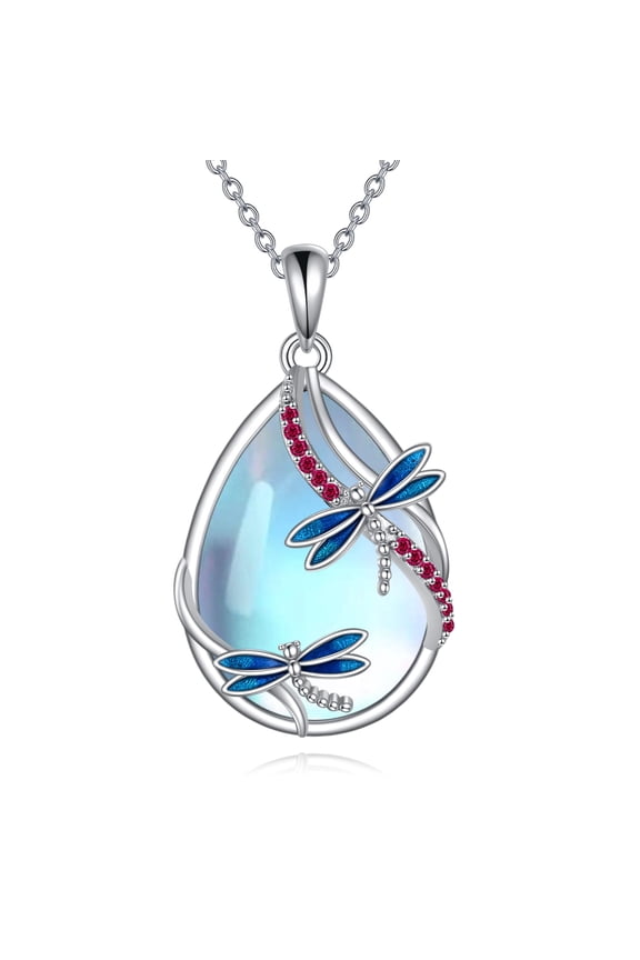 Dragonfly Necklace for Women Sterling Silver July Birthstone Moonstone Pendant Necklace Dragonfly Jewelry Gifts for Women