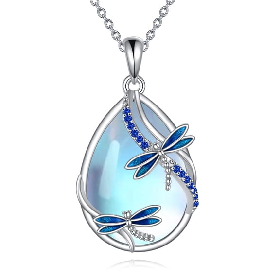 YAFEINI Dragonfly Necklace for Women Sterling Silver September Birthstone Moonstone Pendant Necklace Dragonfly Jewelry Gifts for Women