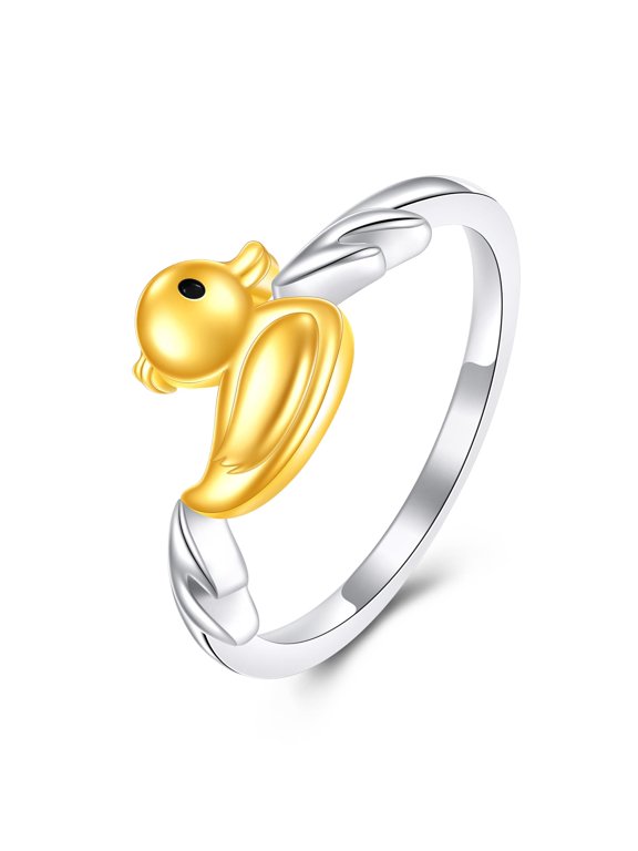 Duck Ring for Women Sterling Silver Duck Ring Cute Animal Jewelry Gift for Women (duck-size 7)